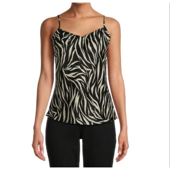 Time and Tru Women’s Zebra Print Satin Camisole Tank Top Medium Black - Picture 1 of 6
